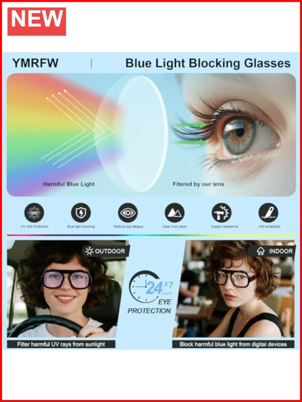 Blue Light Blocking Glasses Square Flat Top Computer Eyeglasses Anti Eyestrain